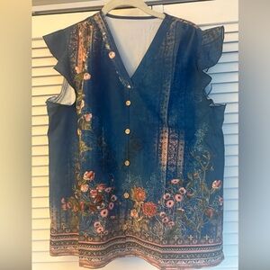 Emily Rose Blue Floral Button-Down Blouse
